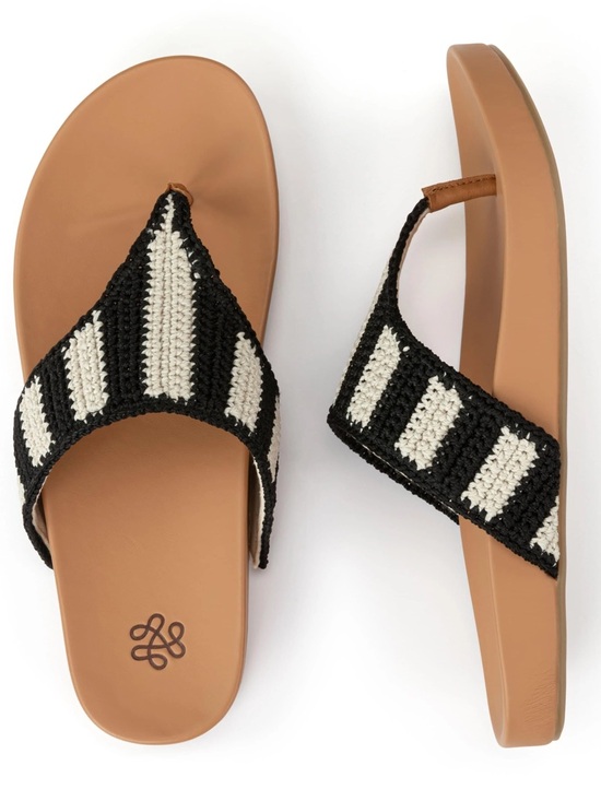 The Sak Shoes - The SAK Women's Embroided Everly Thong Sandal Black White Stripe Size 9 NEW